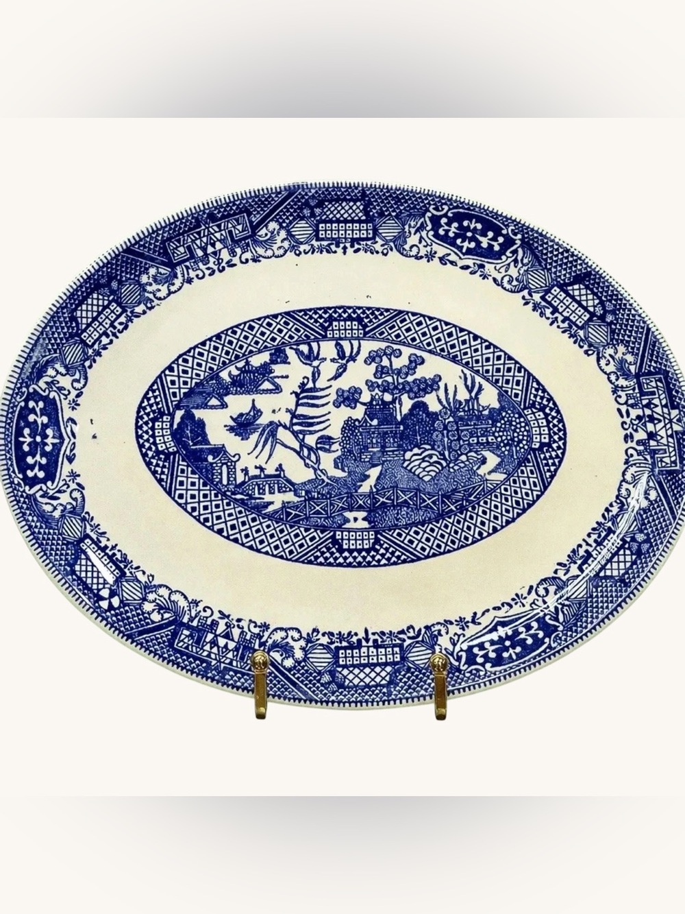 Blue Willow Serving Platter 12x9- Blue & White Ironstone Vintage
